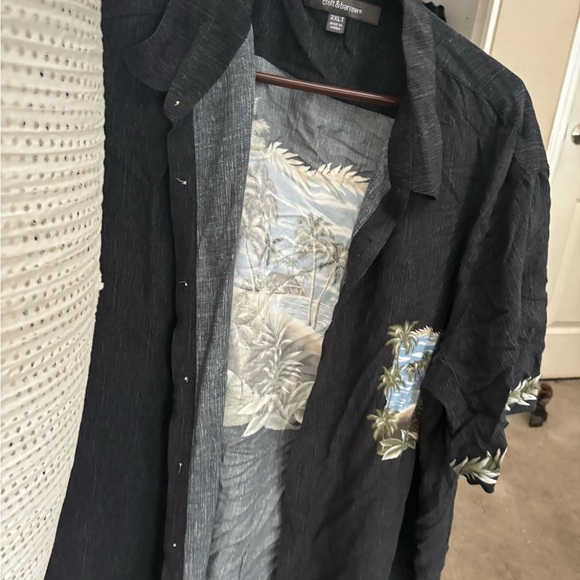 croft and barrow 2xlt Tops Button Down Shirt Men’s Gray With Beach Graphic Print - Picture 2 of 10